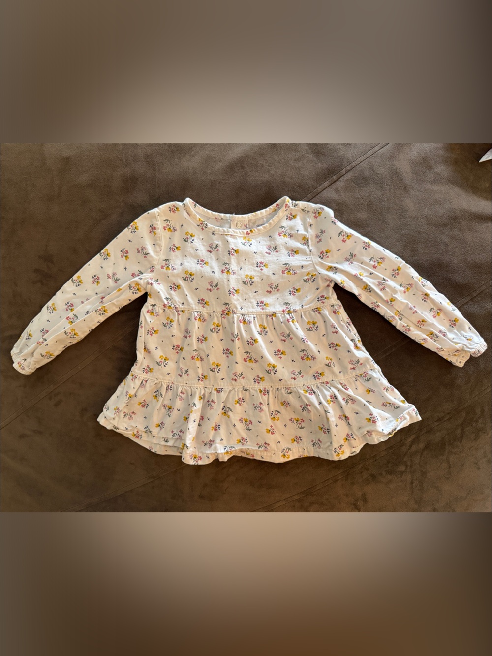 Girls' White Floral Long-Sleeve Ruffle Peplum Top